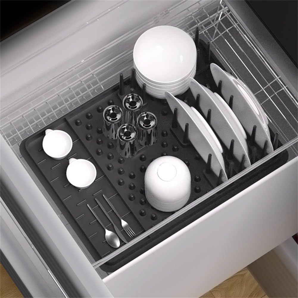 Scolapiatti pieghevole in silicone, portaposate rimovibile, tappetino scolapiatti impermeabile, organizer salvaspazio da cucina per piatti e utensili