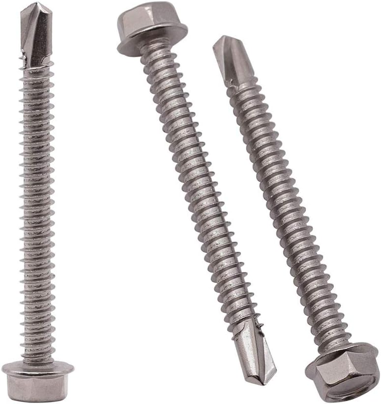 #14 x 1-1/2" (25 Pack) Hex Washer Head Self Drilling Screws (3/4" to 7" Available), 410 Stainless Steel Self Tapping Sheet Metal Screws, No Pre-drilled Needs