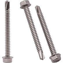 #10 x 2-1/2" 50 Pack Hex Washer Head Self Drilling Screws 1/2" to 3" Available, 410 Stainless Steel Self Tapping Sheet Metal Screws, No Pre-drilled Needs