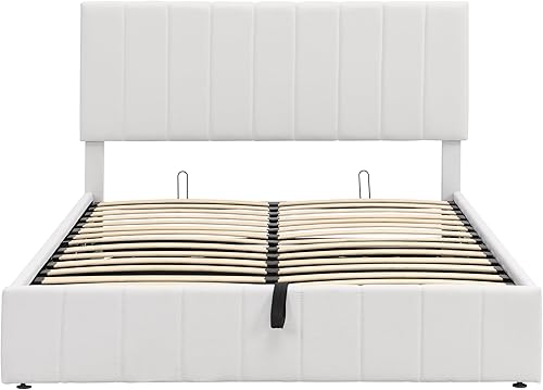 Miniatura 50 de Harper & Bright Designs Cama tapizada de plataforma matrimonial con almacenamiento elevable, marco de cama de tamaño matrimonial con almacenamiento