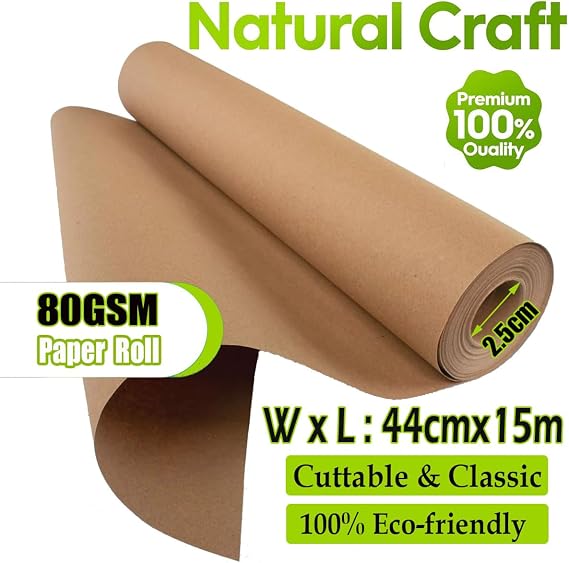 FONTSATTY Brown Paper Roll, 17'' x 590'', 44cmx15m Kraft Wrapping Paper, 80GSM Thicken for Packing, Moving, Shipping Floor Covering Table & Crafts/Arts, Bond Paper, 1 Pack