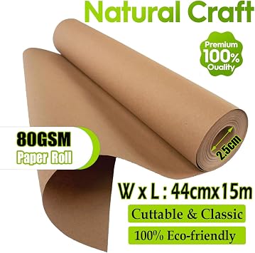 FONTSATTY Brown Paper Roll, 17'' x 590'', 44cmx15m Kraft Wrapping Paper, 80GSM Thicken for Packing, Moving, Shipping Floor Covering Table & Crafts/Arts, Bond Paper, 1 Pack