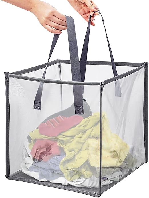 COEKI Foldable Pop Up Mesh Washing Laundry Basket Bag, Mesh Pop Up