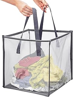 Foldable Pop Up Mesh Washing Laundry Basket Bag, Mesh Pop Up Laundry Basket with Handles Portable and Collapsible Laundry Hamper Foldable Storage Organizer for Laundry Toys Home Dorm Hotel