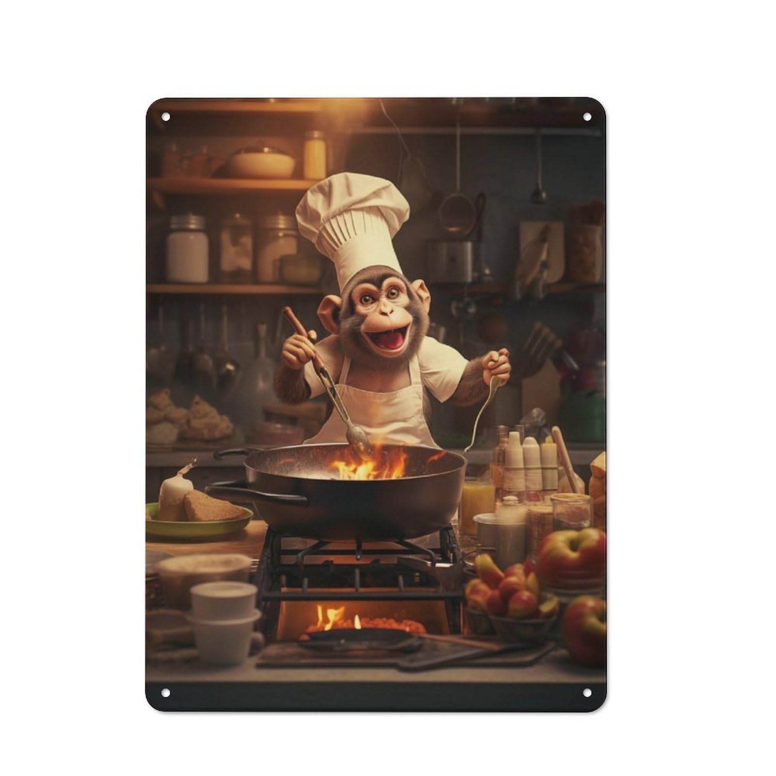 Junmoney Monkey Cooking Kitchen Everyday Metal Gift Sign 40X30cm, Room Wall Plaque For Home, Shop, Pub Or Studio Wall