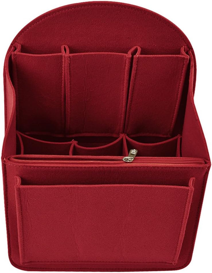 Pinji Felt Insert Bag Shoulders Rucksack Backpack Organiser Tidy Travel Handbag Cosmetic Multi Pocket Red M