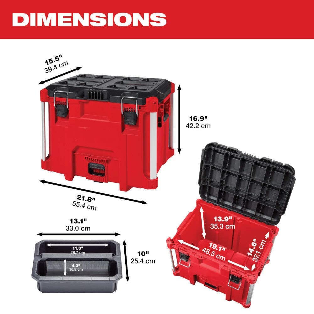 For Milwaukee 48-22-8429 PACKOUT XL Heavy Duty Tool Box w/Organizer Tray (D x W x H) 15.5 in x 21.8 in x 16.9 H