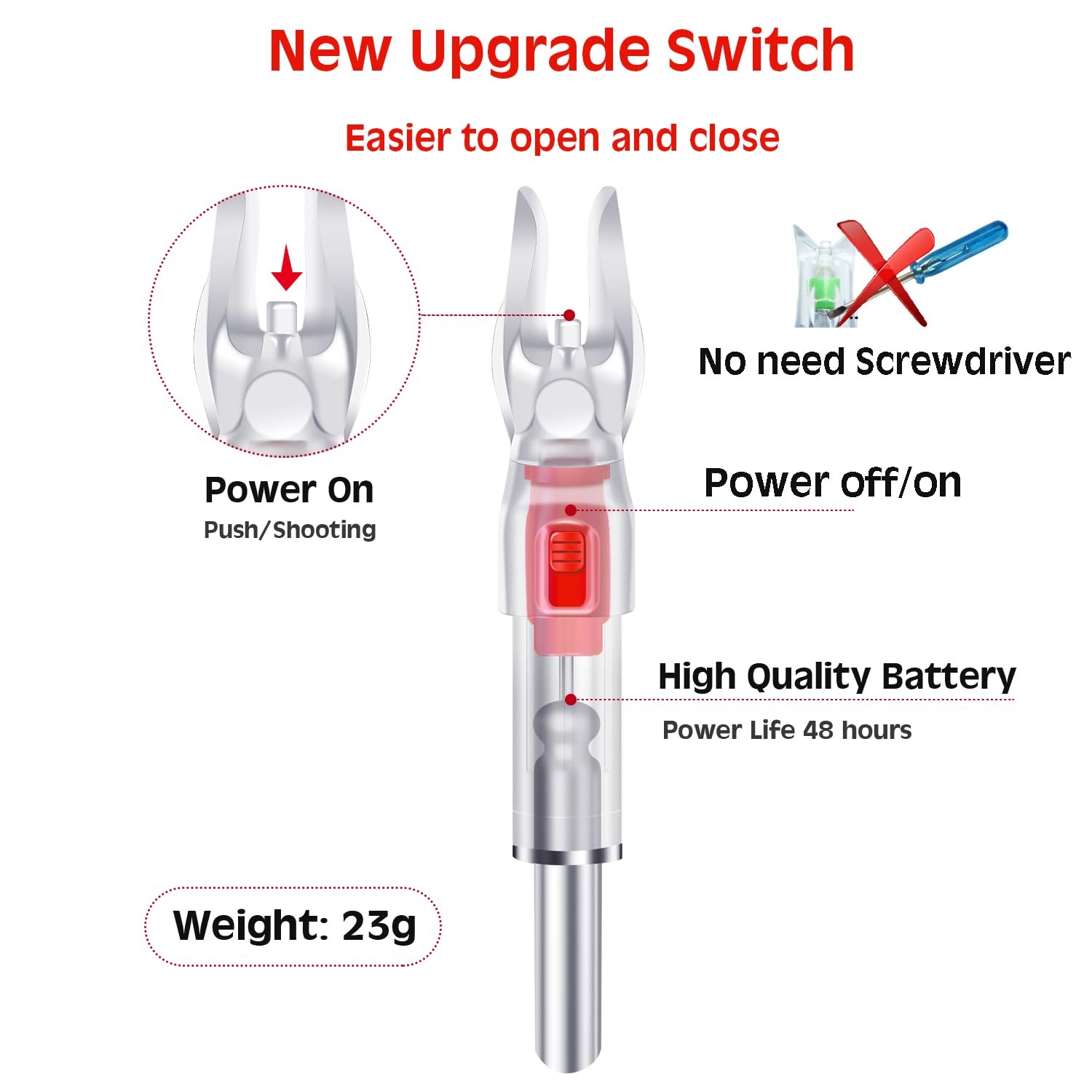 DZHONGD Lighted Nocks for Arrows with .166/G, .204/X, .233/H, .244/S and .246/GT, Archery Lighted nocks (6 Pack)