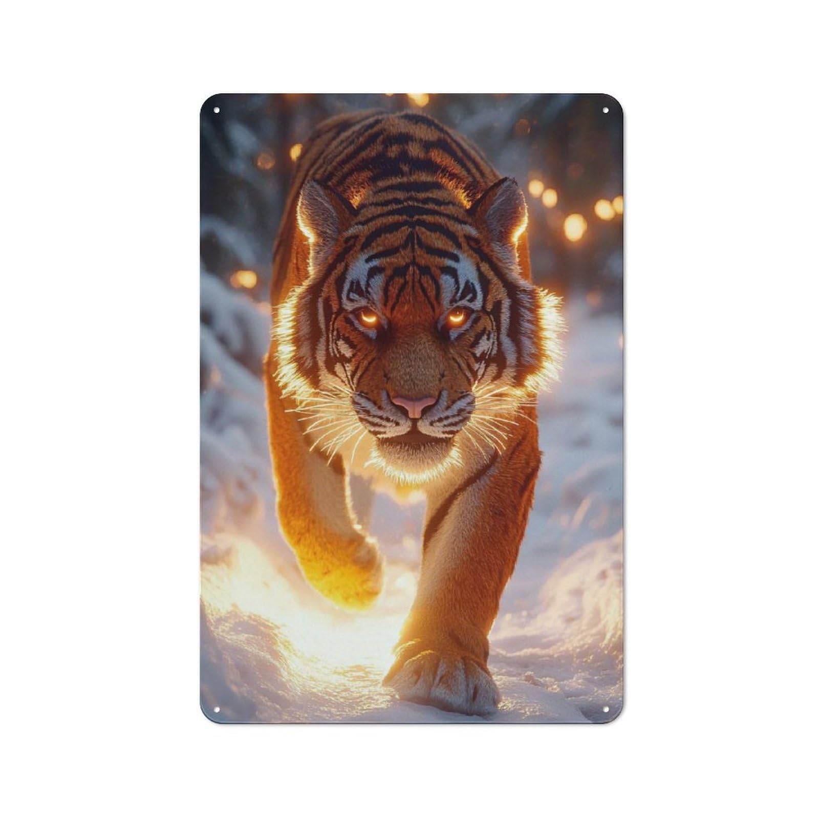 Junmoney Style-6 Industrial Glowing Tiger In Winter Retro Metal Sign 30X20cm, Shed Wall Plaque For Garage, Workshop, Shed Or Utility Room