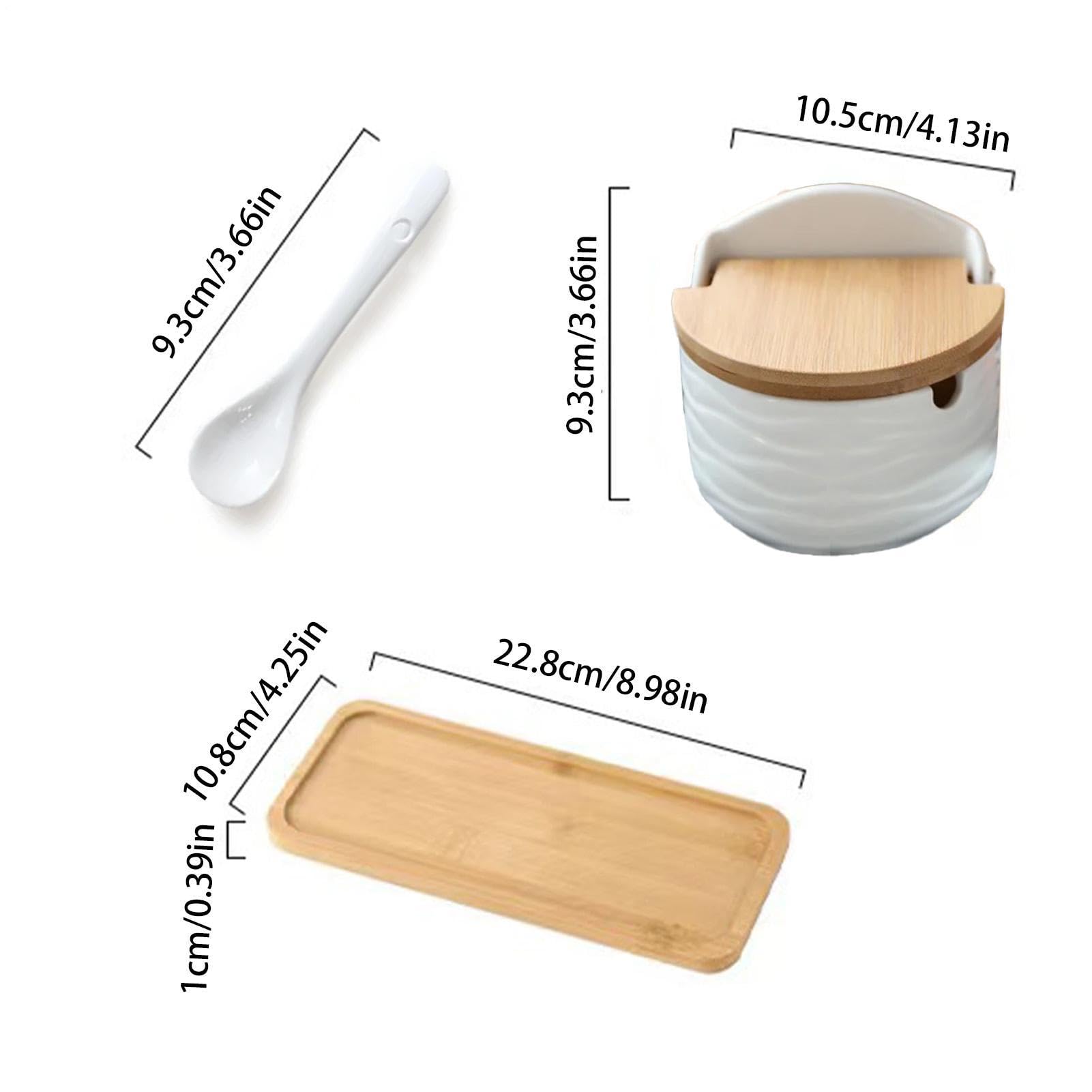 Lot de 2 récipients à sel avec couvercle 850 g et cuillère en bois