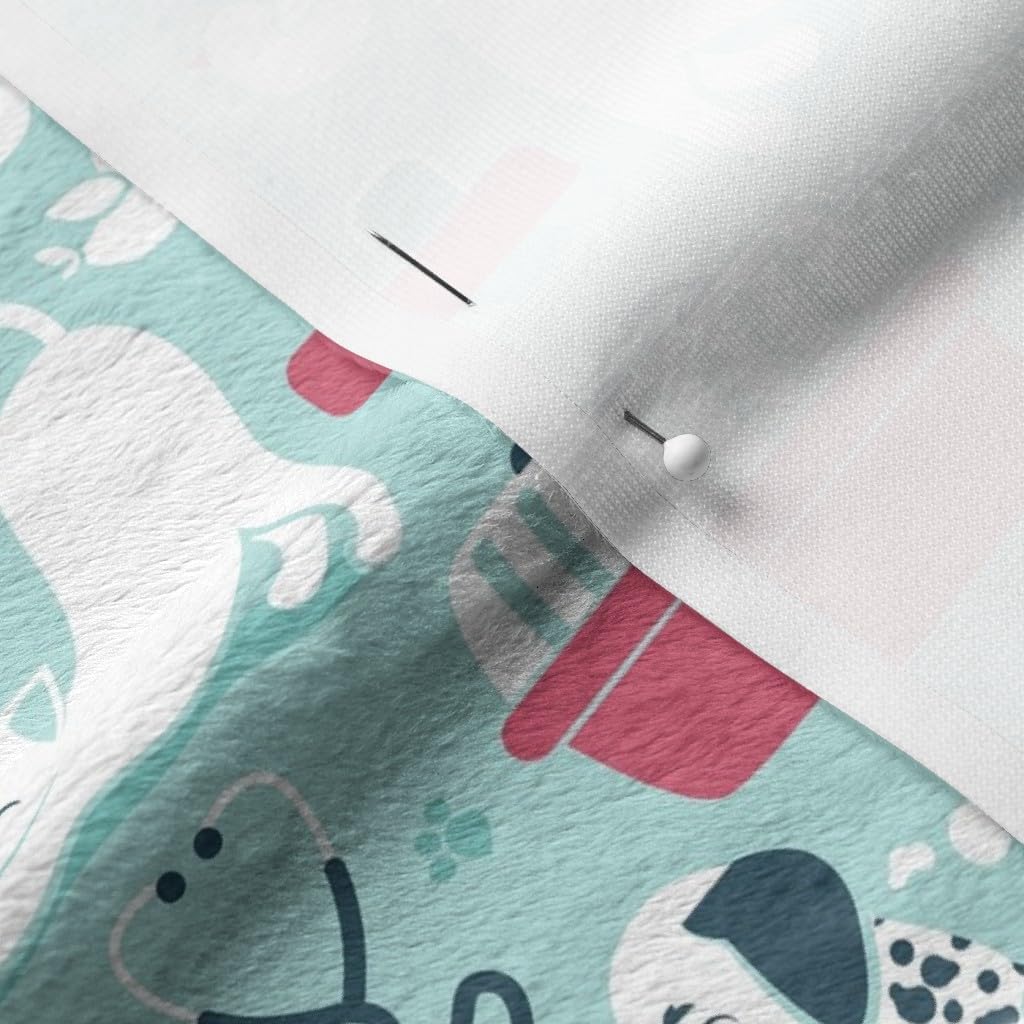 Spoonflower Fabric - Small Scale Vet Medicine Happy Aqua Red Navy Blue White Brown Cats Printed on Minky Fabric by The Yard - Sewing Baby Blankets Quilt Backing Plush
