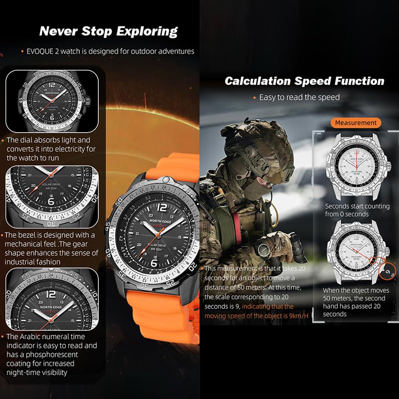 Reloj con energía Solar Digital Reloj de Pulsera de Cuarzo Reloj de Pulsera de 50M Resistente al Agua Reloj Deportivo multifunción de energía cinética con retroiluminación cronómetro