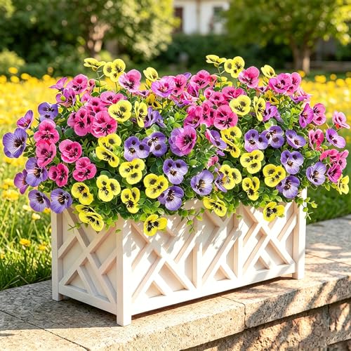 DEMIUKO 9Pcs Fleurs Artificielles Pensée Arbustes avec Feuilles d'Eucalyptus Faux Plantes Fleurs...