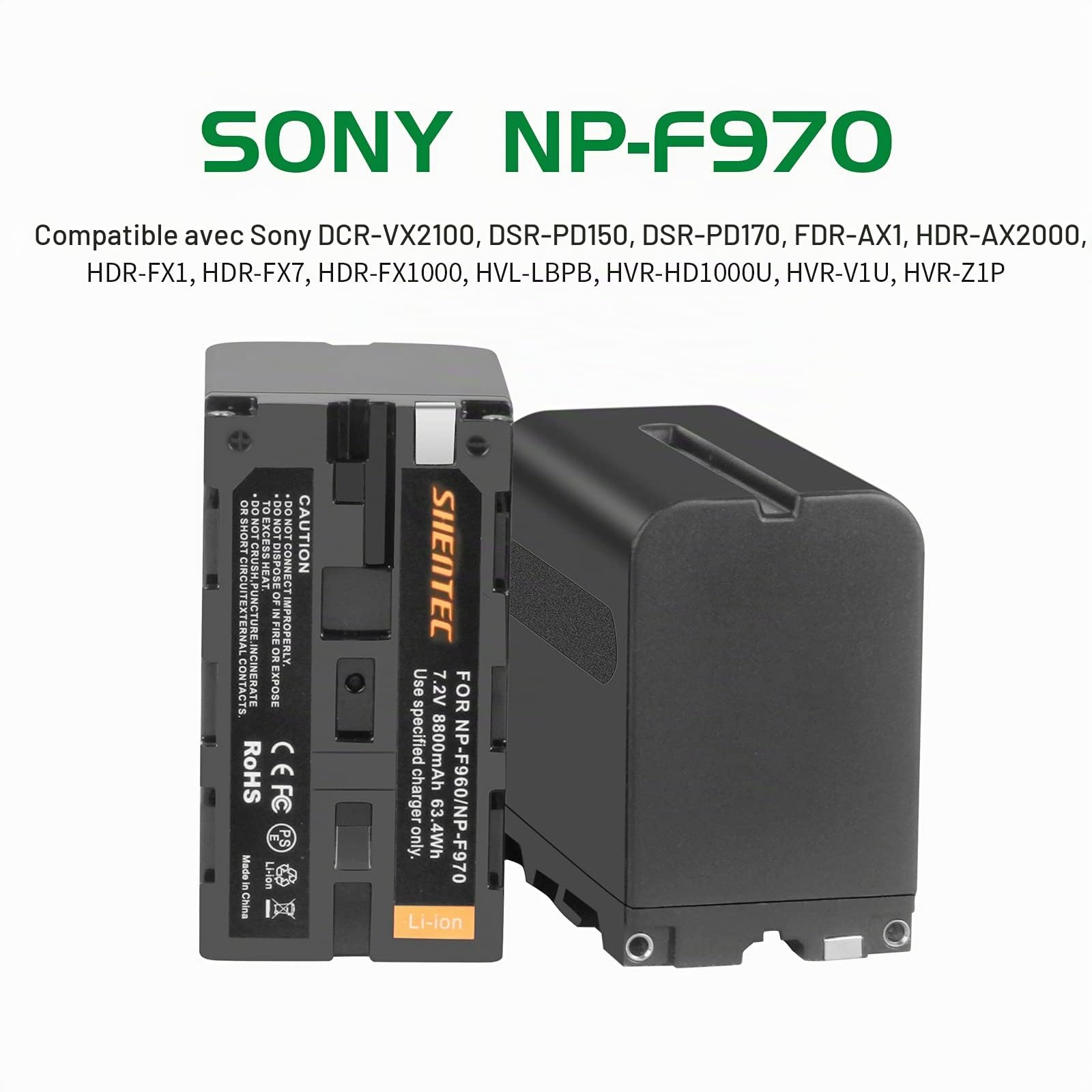 2X Shentec 8800mAh NP-F970 pour Batterie Sony NP-F970 NP-F960 NP-F930 NP-F950 DCR-VX2100 DSR-PD150 DSR-PD170 FDR-AX1 HDR-AX2000 HDR-FX1 HDR-FX1 HDR-FX7 HDR-FX1000 HVL- LBPB