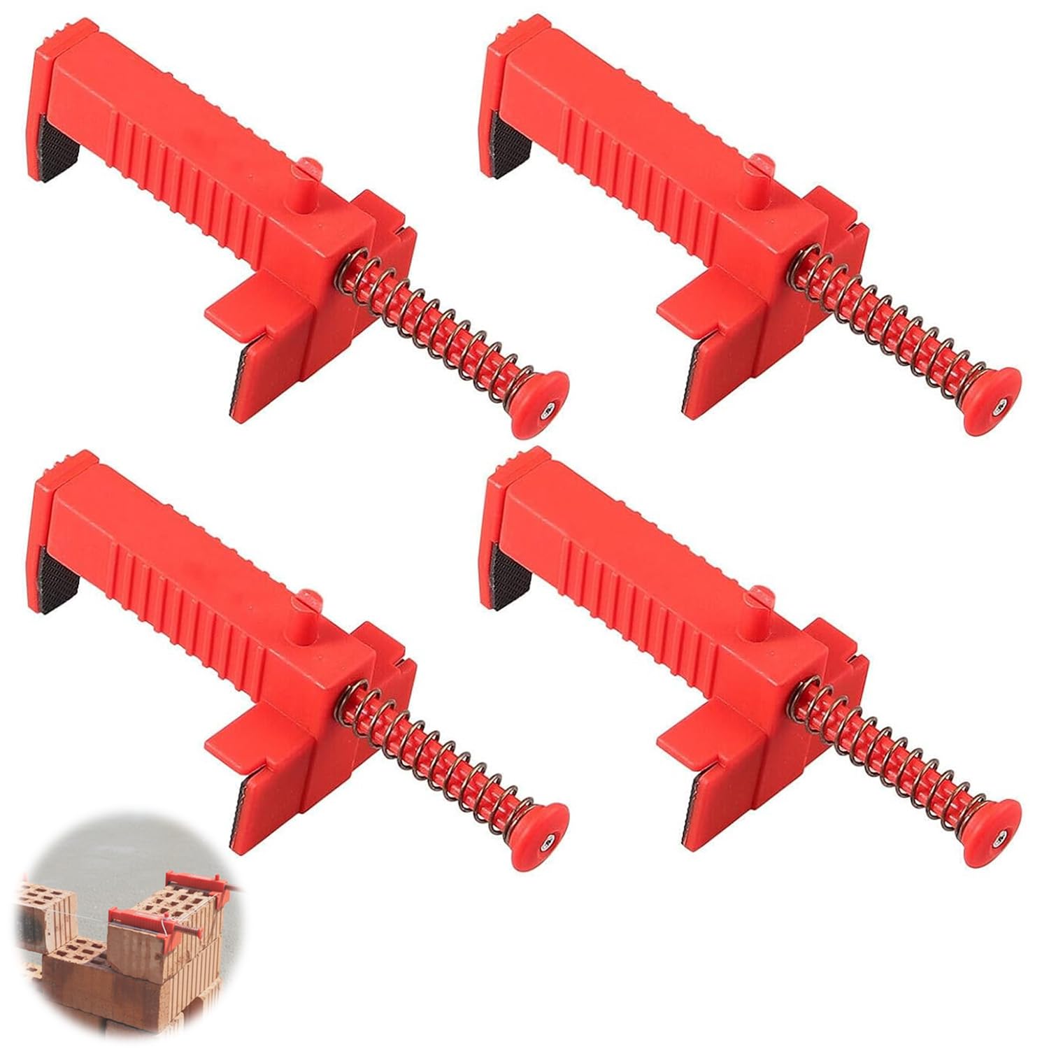Solbrezeni Red 4Pcs Brick Line Clamps, Bricklaying Tools, Bricklaying Lines, Lines Pins For Bricklayings, Springs For Tool Fixer Clamps Building Construction Fixture Brickwork Wire Puller,