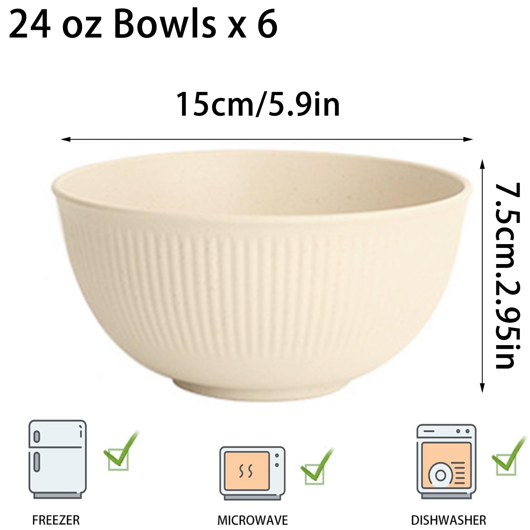 Unbreakable Cereal Bowls, 24 OZ Lightweight Plastic Bowl Set of 6 - Image 2