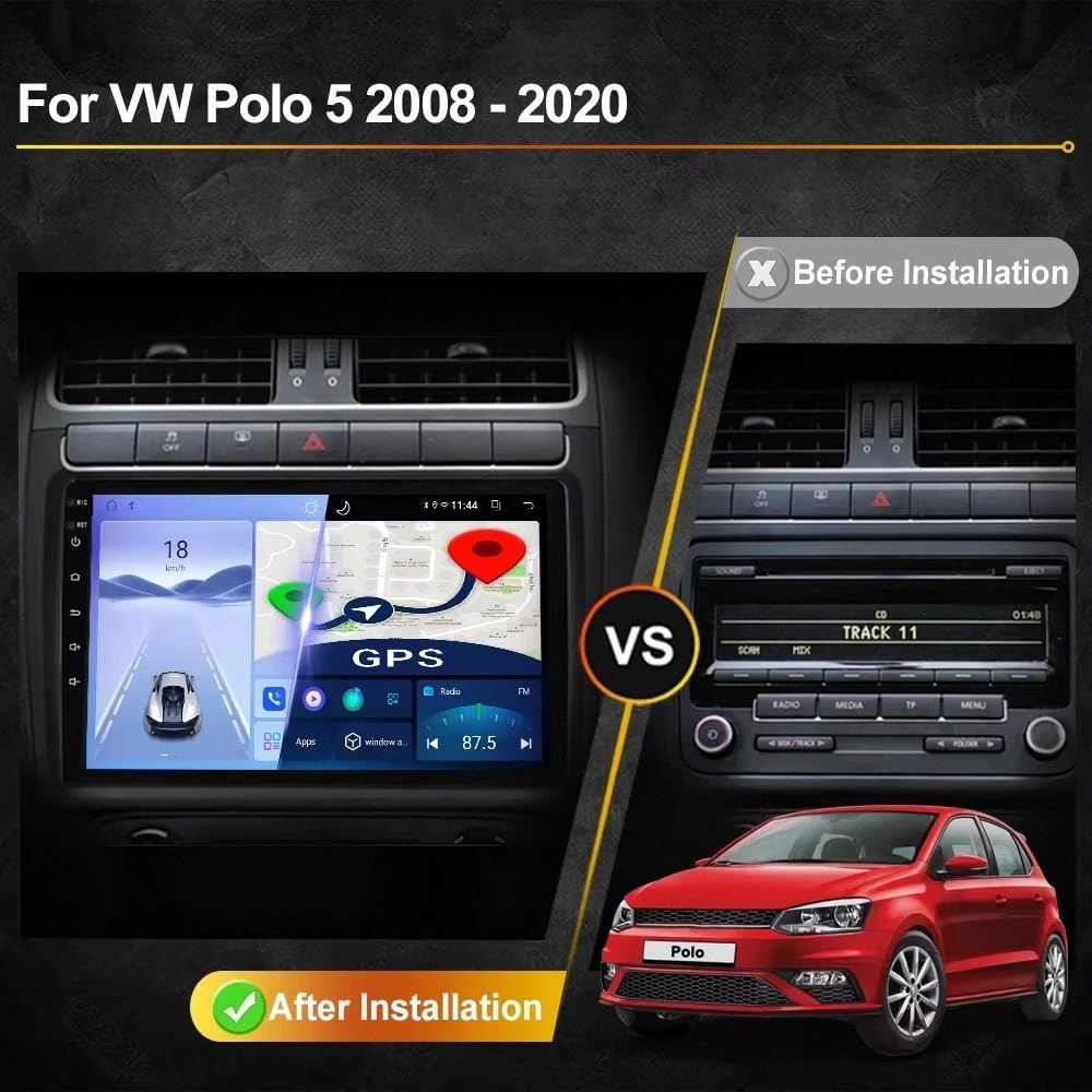 Navegación Profesional para VW Volkswagen Polo 5 Sedan 2008-2020 Navegador GPS para Coche GPS, Mapas de La UE, Compatible con Búsqueda de Código Postal y Guía de, 8 Nuclear 6G+128G