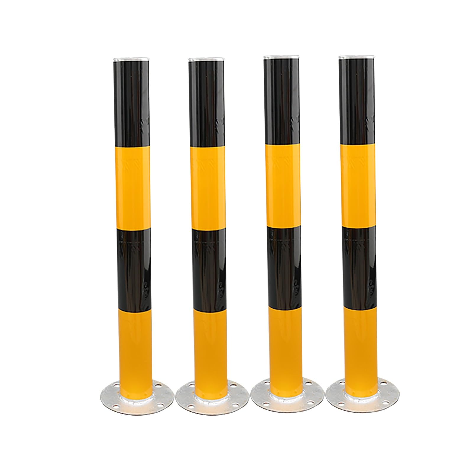SGKOMN High Visibility Metal Safety Bollards - 8PCS Reflective Traffic Barriers, Durable Post Barrier for Driveways, Parking Lots, Sensitive Areas, 4pcs-Yellow-600mm/23.6in