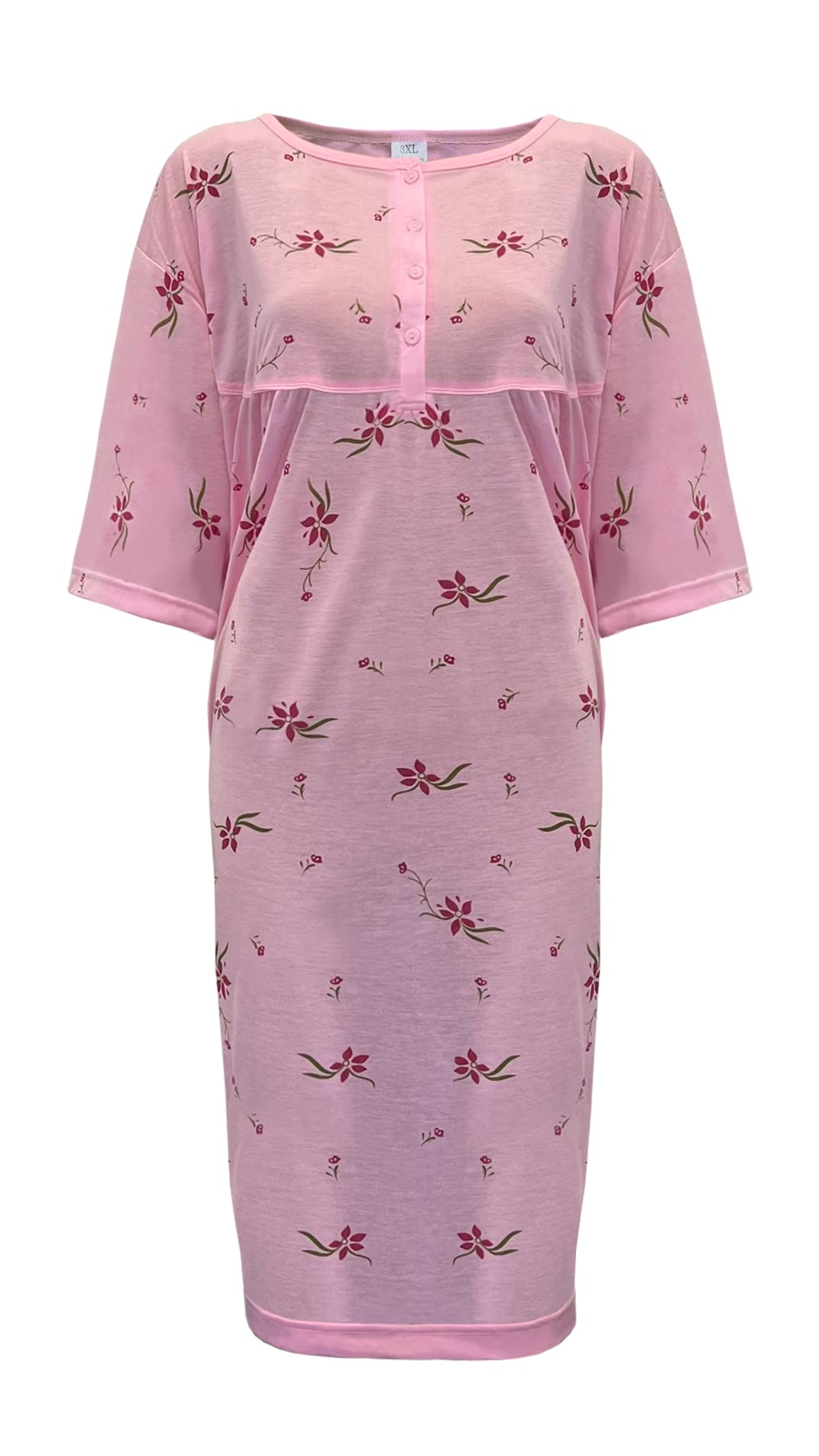 I-Smalls Women's Floral Pink Plus Size Nightdress Super Soft Lightweight Cotton Rich Nightie 3XL To 6XL (Floral Pink) 4XL