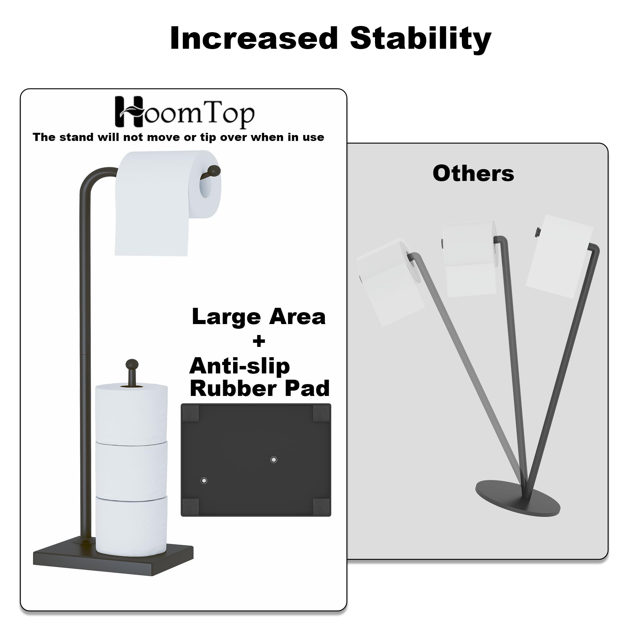 Toilet Paper Holder Stand - Free Standing Bathroom Toilet Paper Holder with Black Finish Tissue and Roll Storage Organizer - Image 2