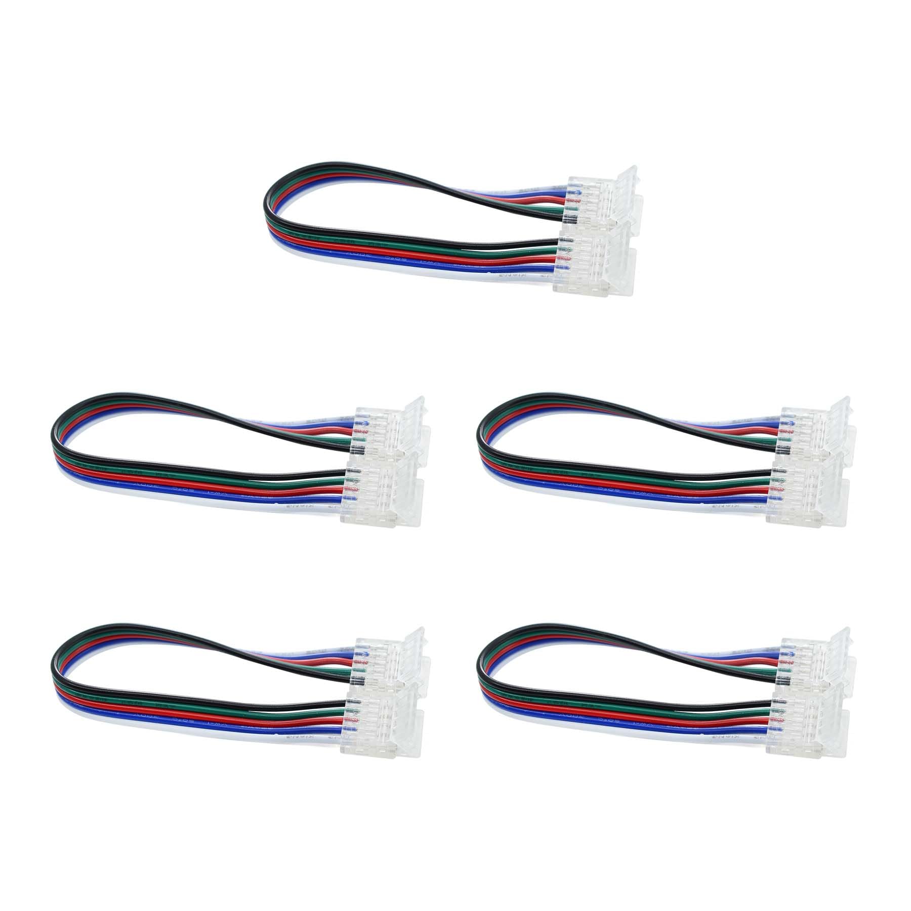 G.W.S® Solderless 2 End Wire Connectors, for 12mm Wide 5 Pin RGBW/RGBWW LED SMD Strip Lights, Pack of 5