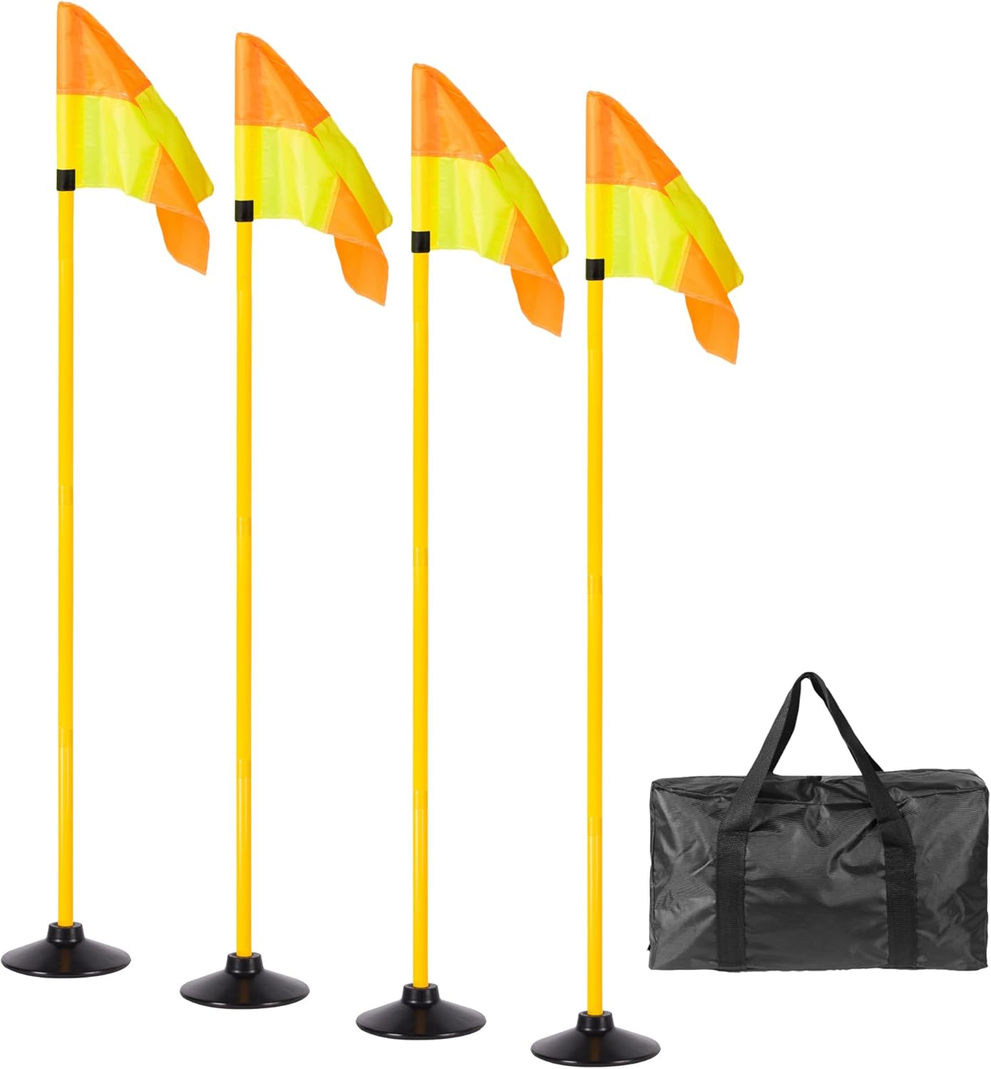 5FT Corner Flags for Soccer Field Set of 4 with Round Rubber Bases & Storage Bag, Adjustable Speed and Agility Training Equipment/Poles