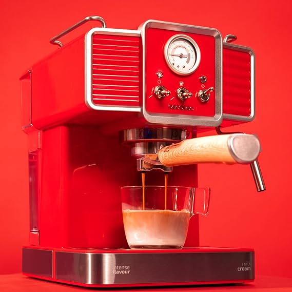 Cecotec Express Power Espresso 20 Tradizionale Light Red. 1350 W, ForceAroma Technology 20 bars, Steerable Steamer, Double Arm, Automatic Shut-off Detachable Drip Tray