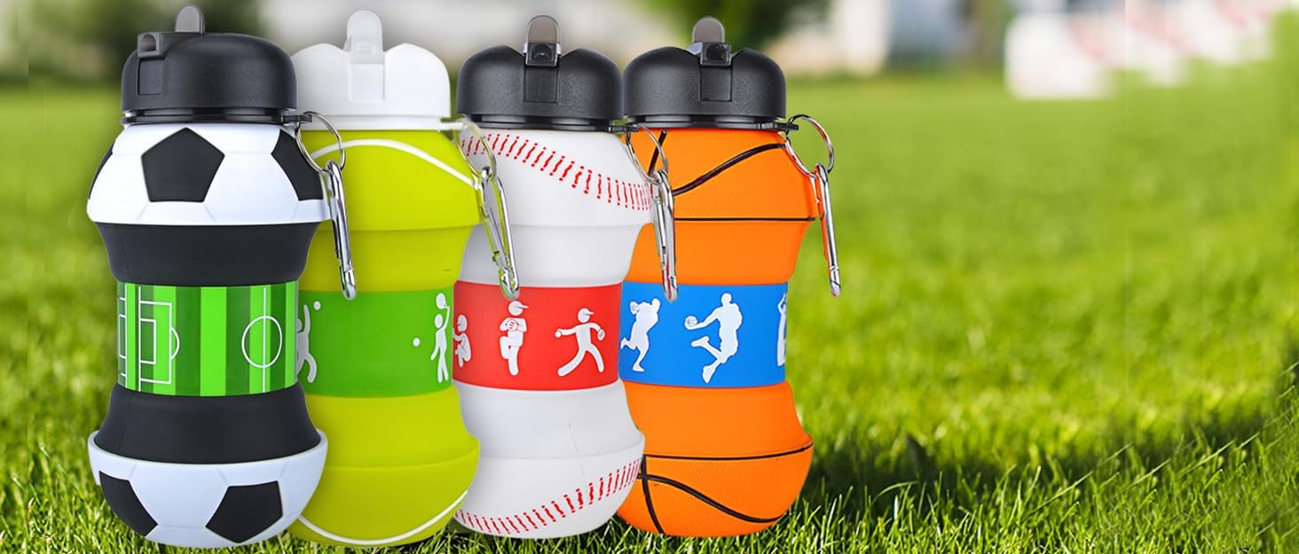 Watermelon Design Silicone Collapsible Water Bottles, Portable Sports Bottle with Carabiner Clip, Leak Proof, BPA Free Sippy Straw 550 ml (Pack of 1) (WATER MELON)