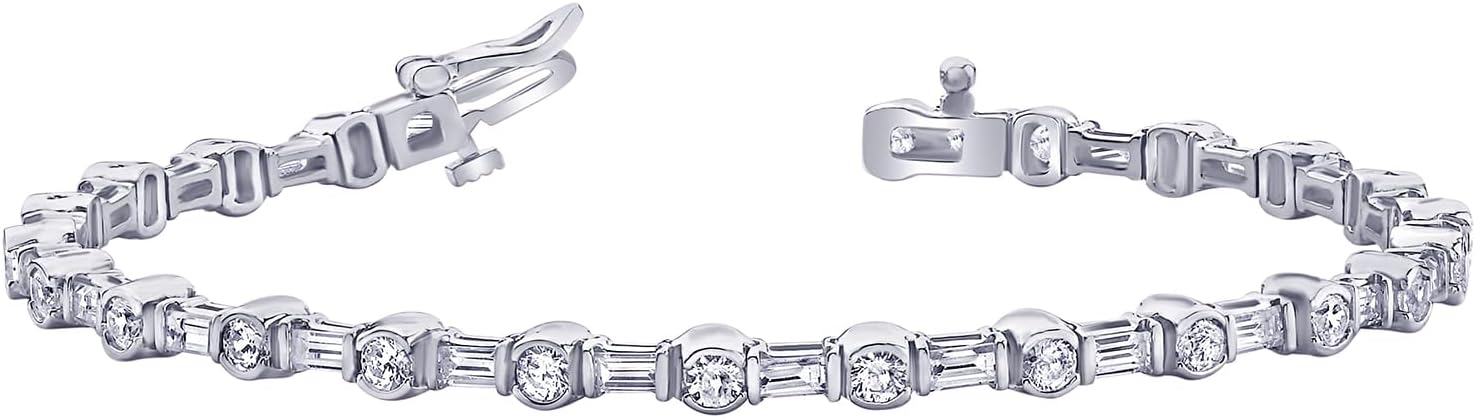 2-20 Carat (ctw) White Gold round Cut LAB GROWN Diamond Round Cut Half Bezel And Channel Set Diamond Bracelet (Color H-I Clarity VS1-VS2)
