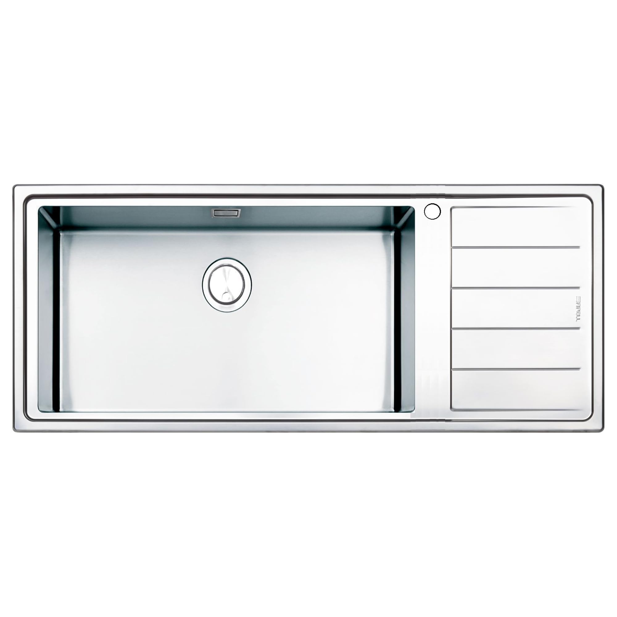Lavello Cucina da incasso FHULLER Sopratop -Vascha Saldata h.21,5 Acciaio 10/10 Spazzolato 116X50 1 Vasca Sinistra Maxi e Gocciolatoio Destro, Completo Sifone e Piletta, BORDO slim 4 mm, Made in Italy