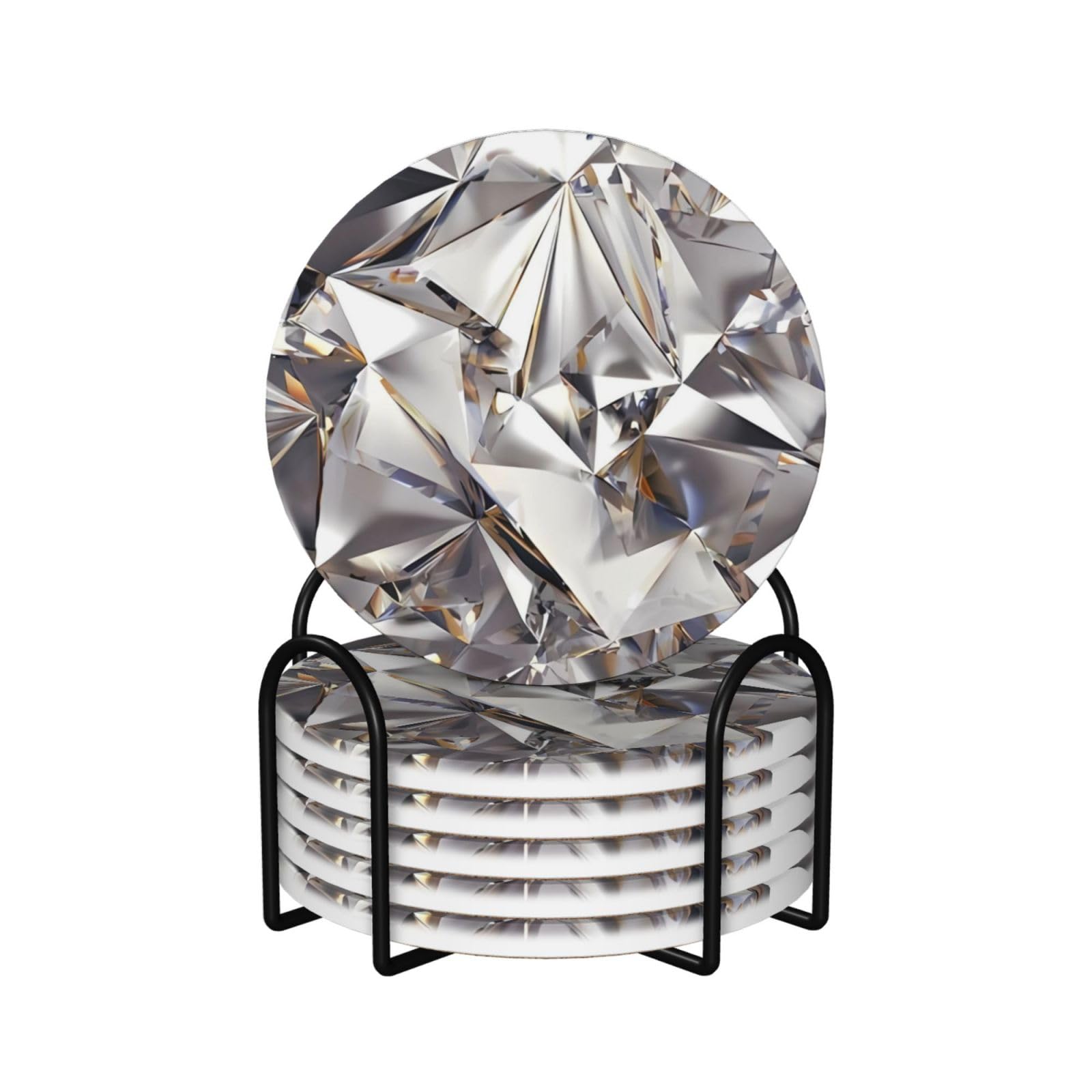 Dessous de verre en céramique avec support lot de table motif diamant abstrait et base en liège