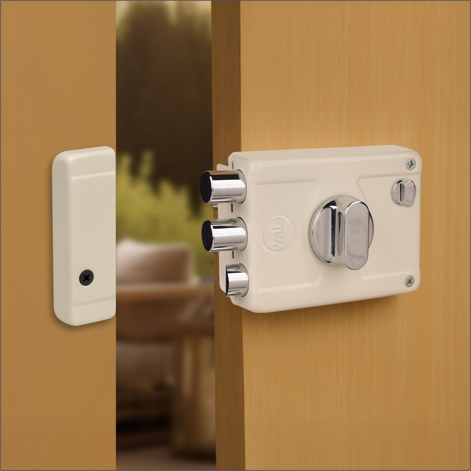 YALE Rim Lock, 2 Deadbolts and 1 Latch Bolt, Thumbturn, 4 Dimple