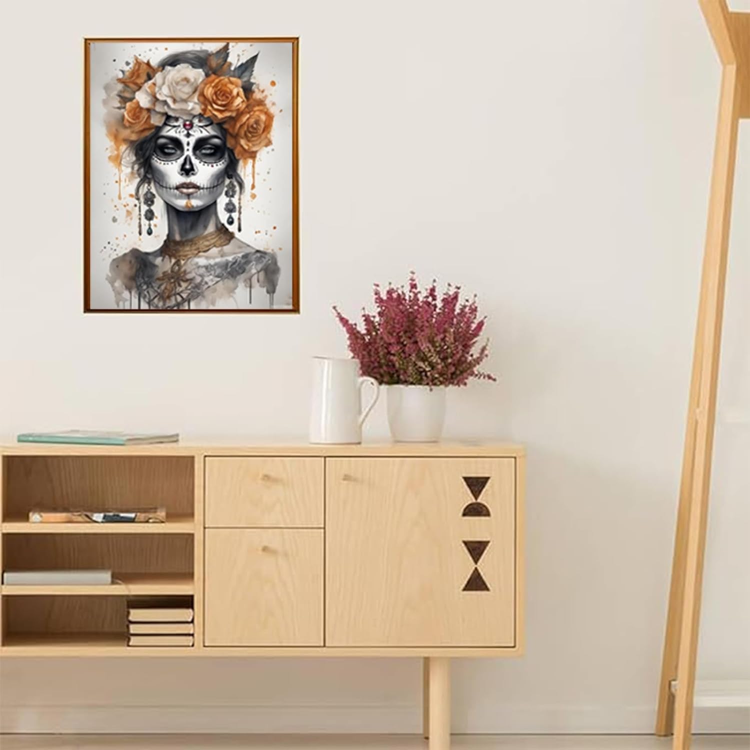 HMDIIMGE Day of The Dead Watercolor Diamond Painting for Adults, Flower and Sugar Skull Girl Diamond Painting Kits for Adults, 5D Skull Gem Painting, DIY Gem Art for Home Wall Decor Gifts 12x16 inch