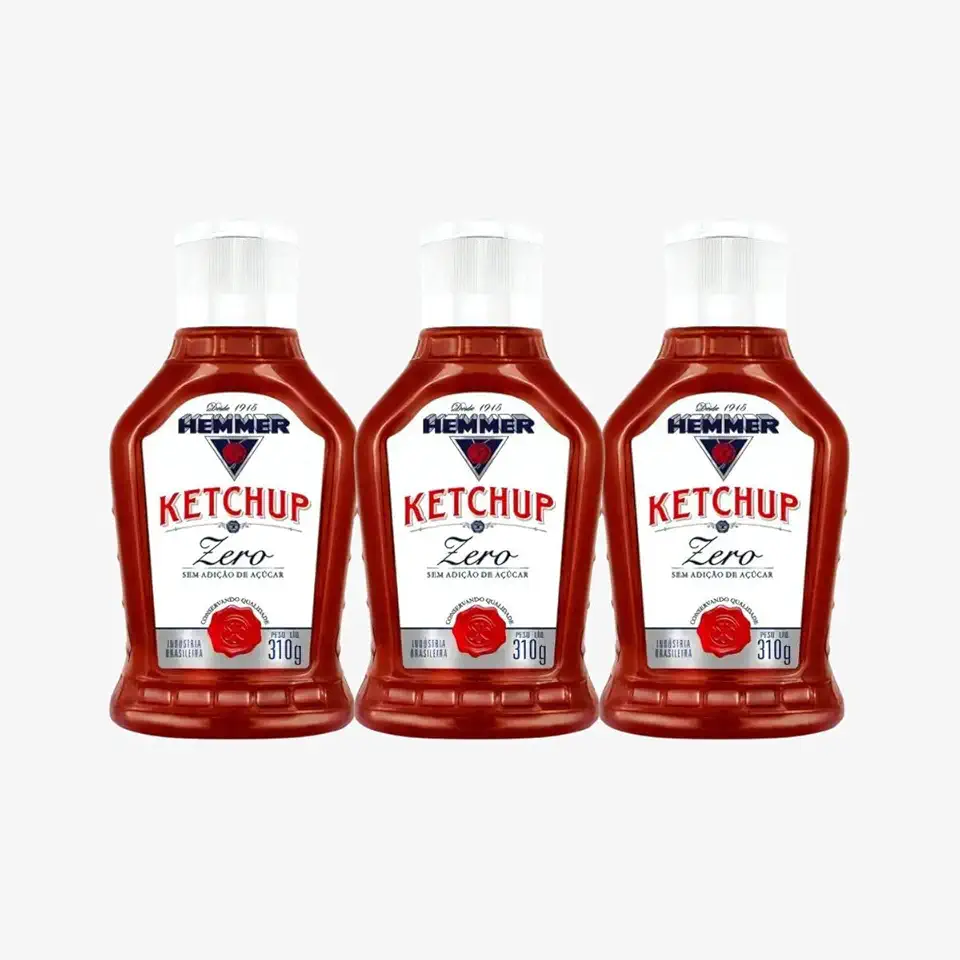 Ketchup Zero Adição de Açúcar Hemmer 310g Kit 03 Unidades