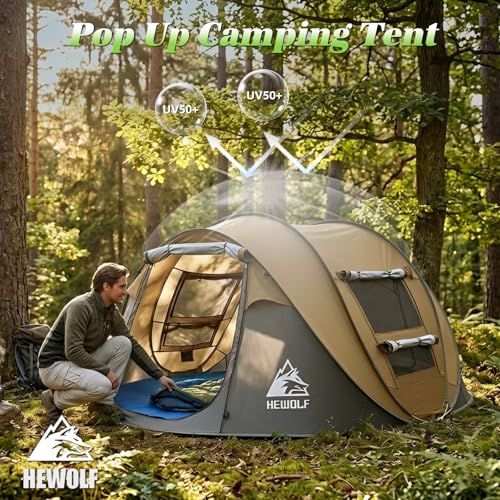 Tienda de Campaña Pop Up Hewolf para 4 Personas, impermeable, instalación automática fácil, ideal para camping, senderismo y viajes miniatura 2