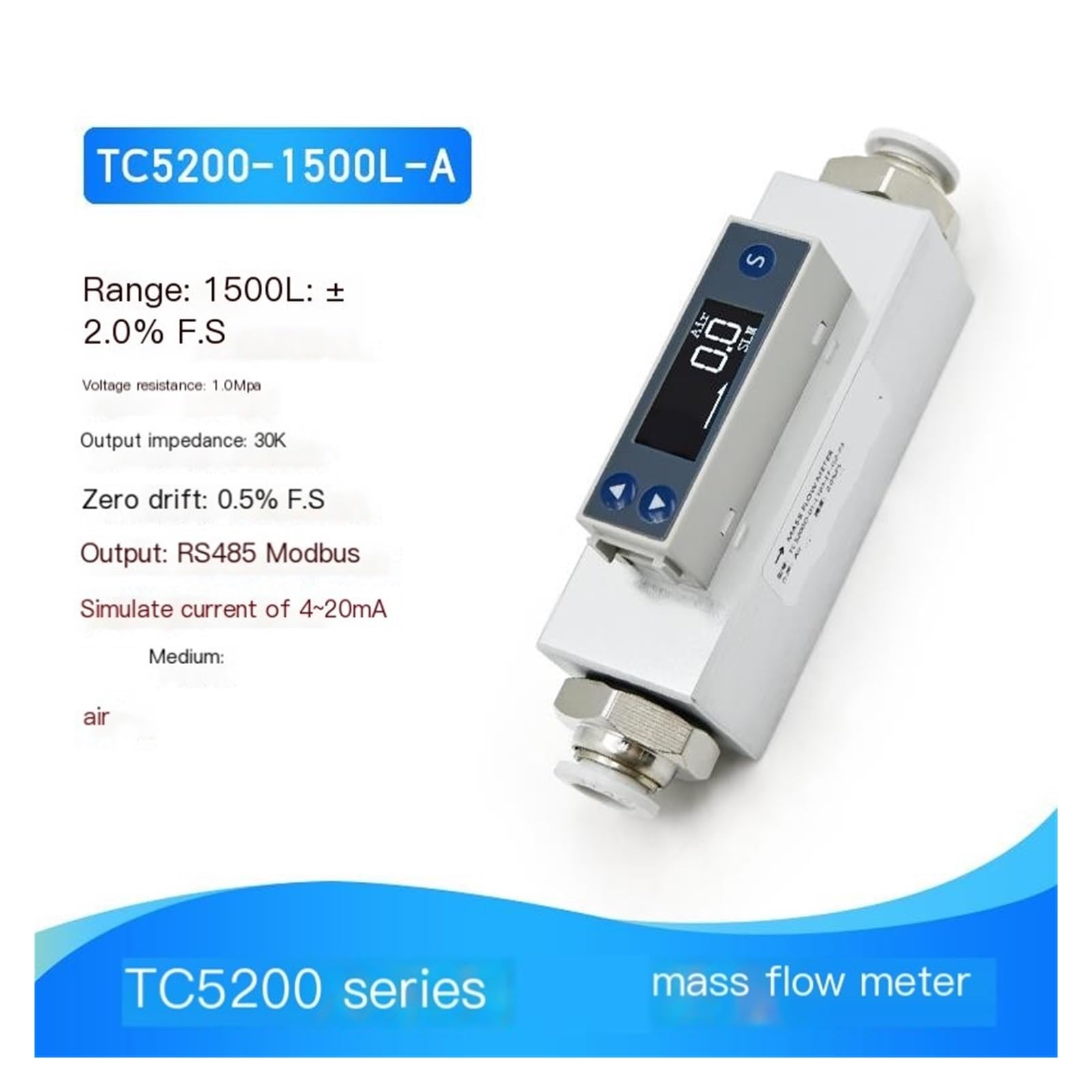 Medidor de caudal másico térmico serie TC5200 for aire comprimido con interfaz(TC5200-1500L/min-12mm)