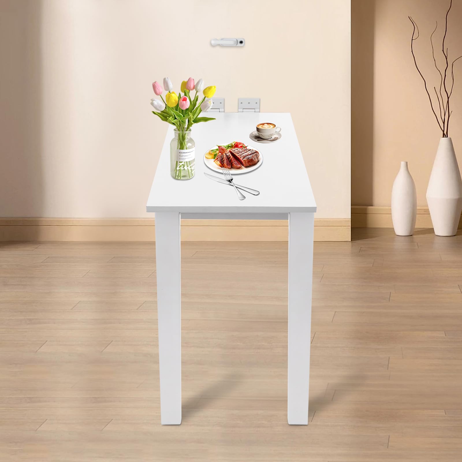 Tragkraft 60 kg, Esstisch, Klapptisch, zusammenklappbar, rechteckig, Wandklapptisch, Wandklapptisch mit Tischbeinen, geeignet für Esszimmer, Schlafzimmer, Wohnzimmer (Weiß)