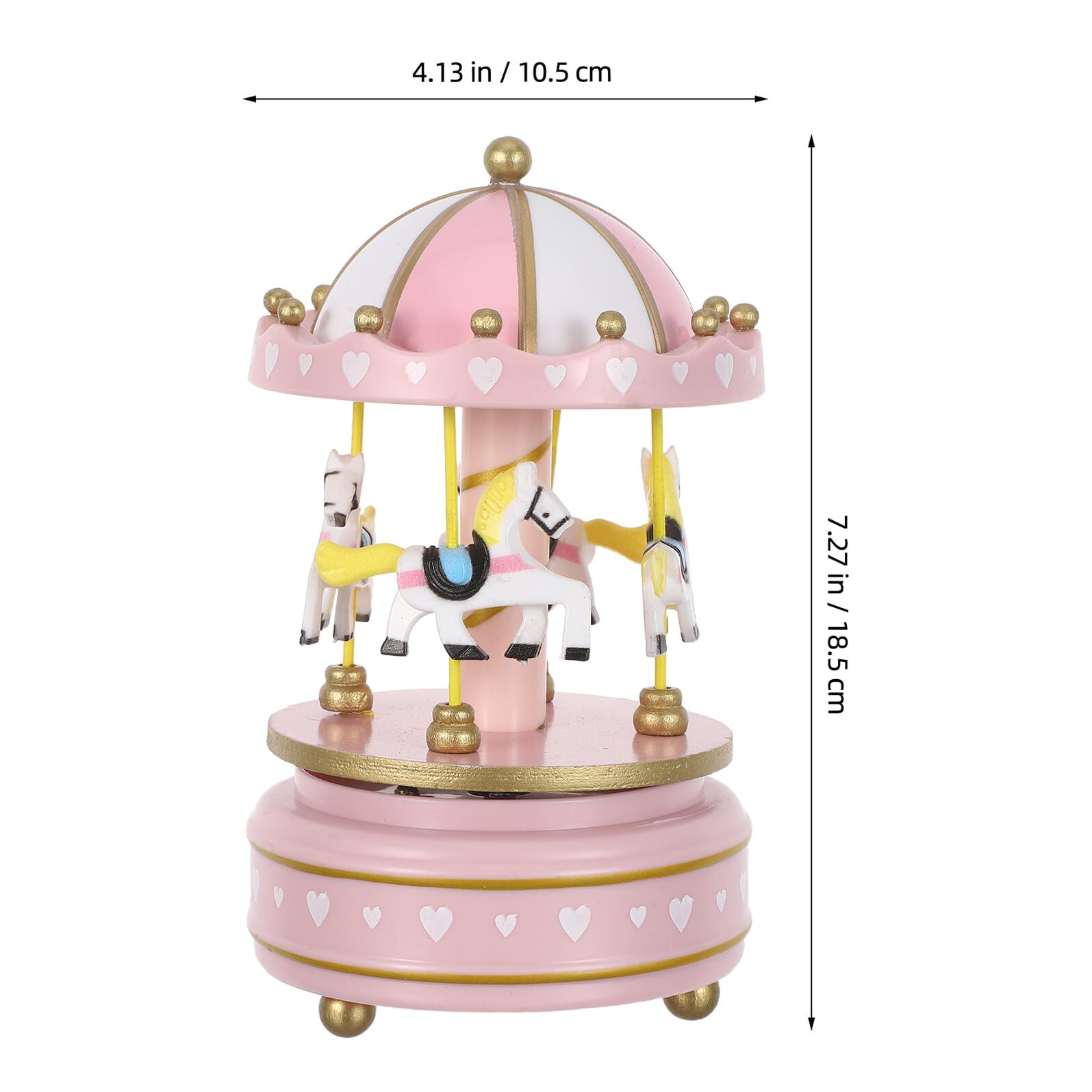 Caja de Música Carrusel de Madera Rosa, Giratoria y Mecánica