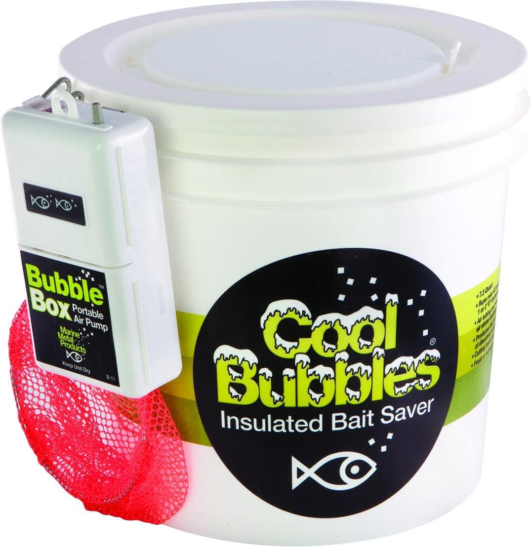 Marine Metal CB-211 Cool Bubbles Insulated, Aerated Live Bait Container with Bubble Box Pump & Dip Net (8 qt)