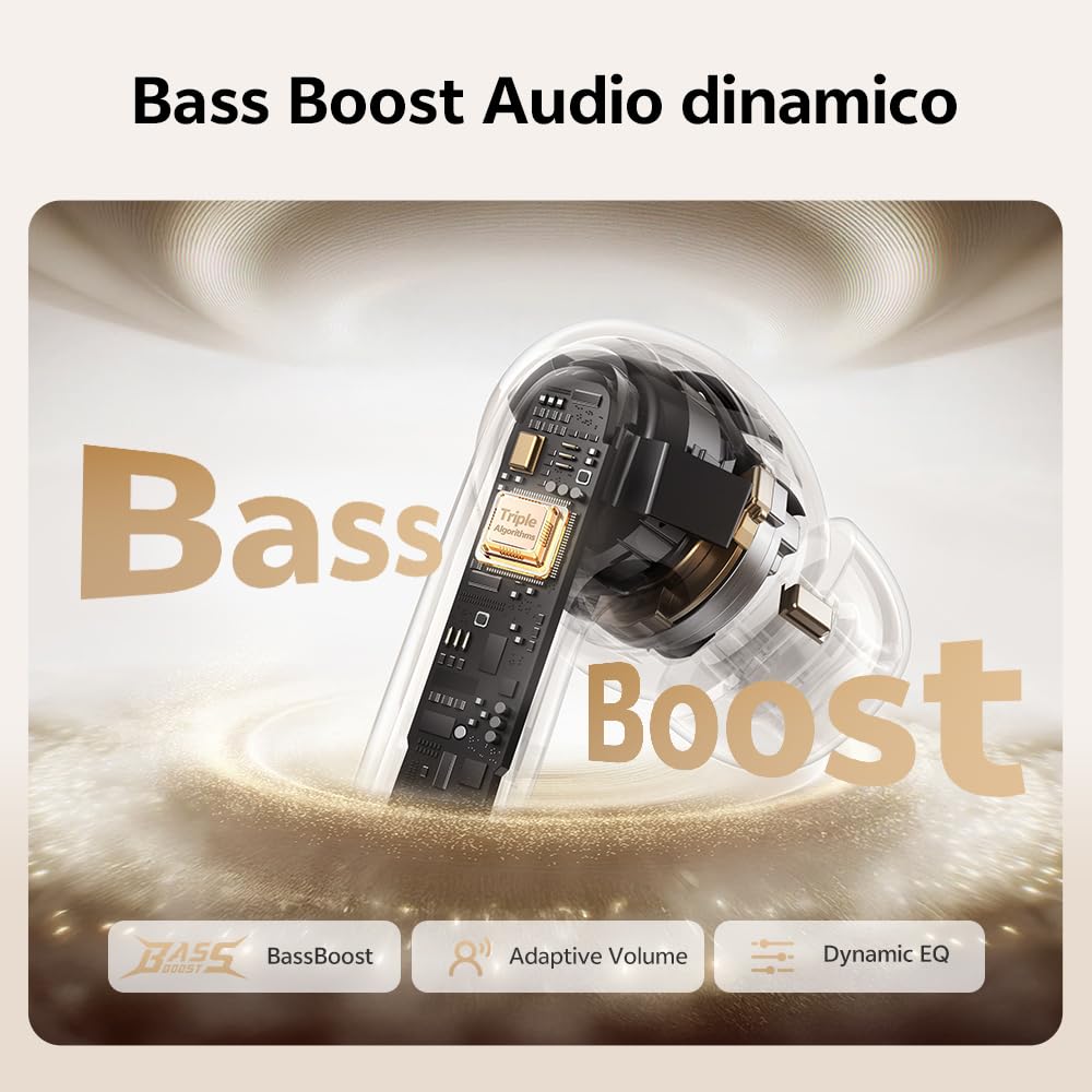 QCY MeloBuds N60 Cuffie bluetooth cancellazione rumore Attiva, Auricolari bluetooth 6.0 con Hi-Res Audio LDAC, Suono 3X più Puro, 45 ore, Comfort In-ear, Chiamate Chiare con 6 Mics, Ricarica Rapida