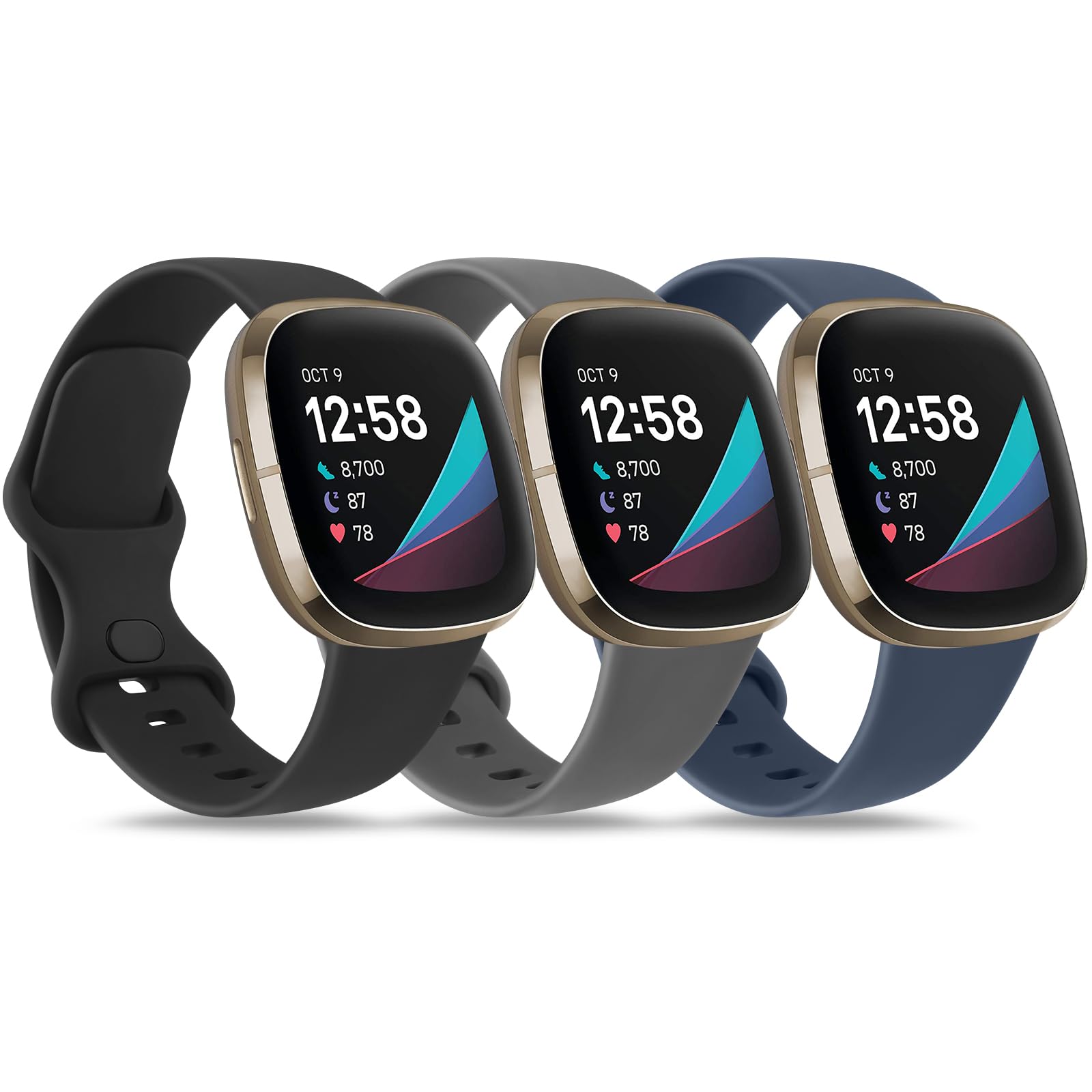 Mugust Silikon Armband Für Fitbit Versa 4/Sense/Sense 2 | Atmungsaktiv & Wasserabweisend | In Größen S & L Wählbar