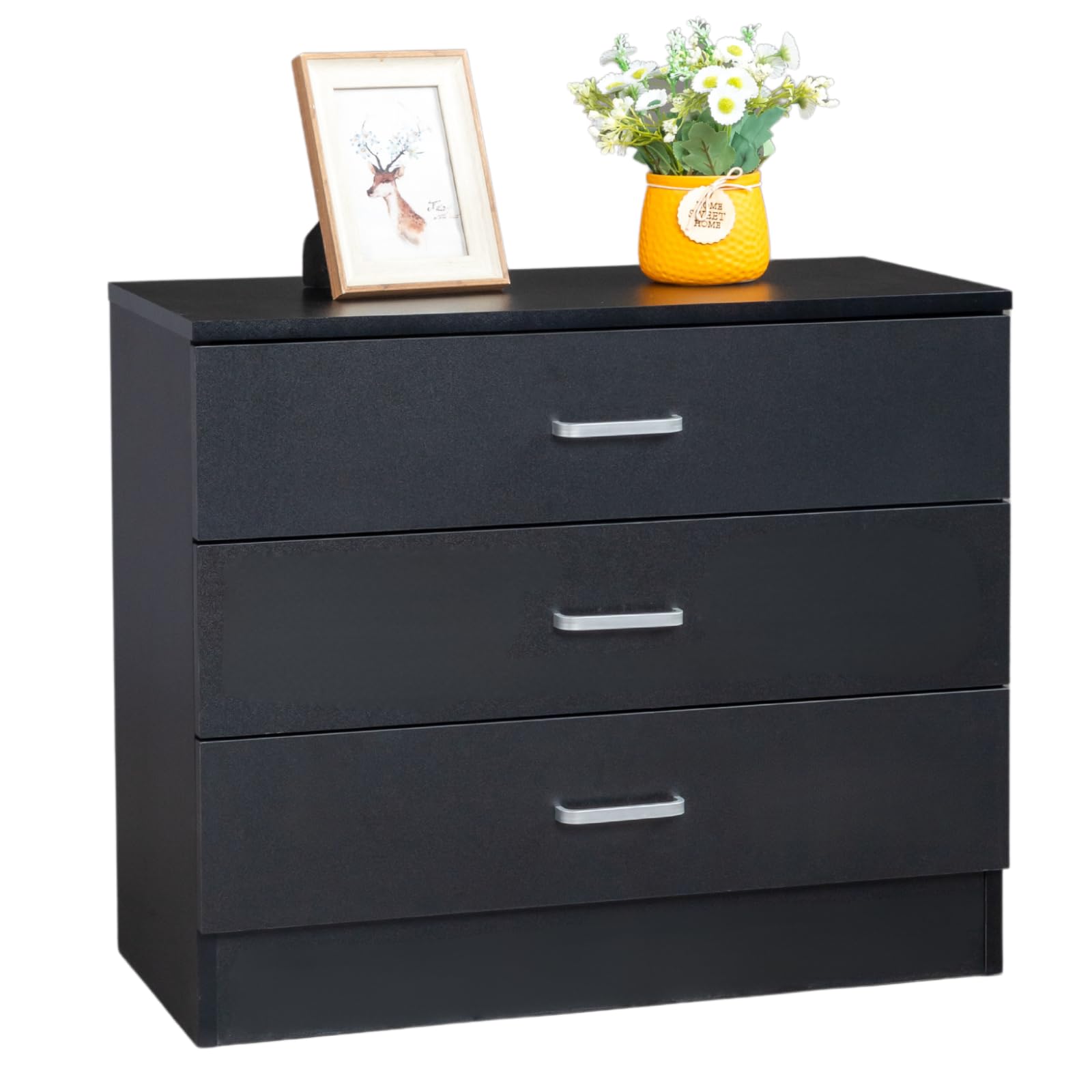 Karl home 3 Drawer Chest of Drawers, Modern Dresser Bedside Table, Black
