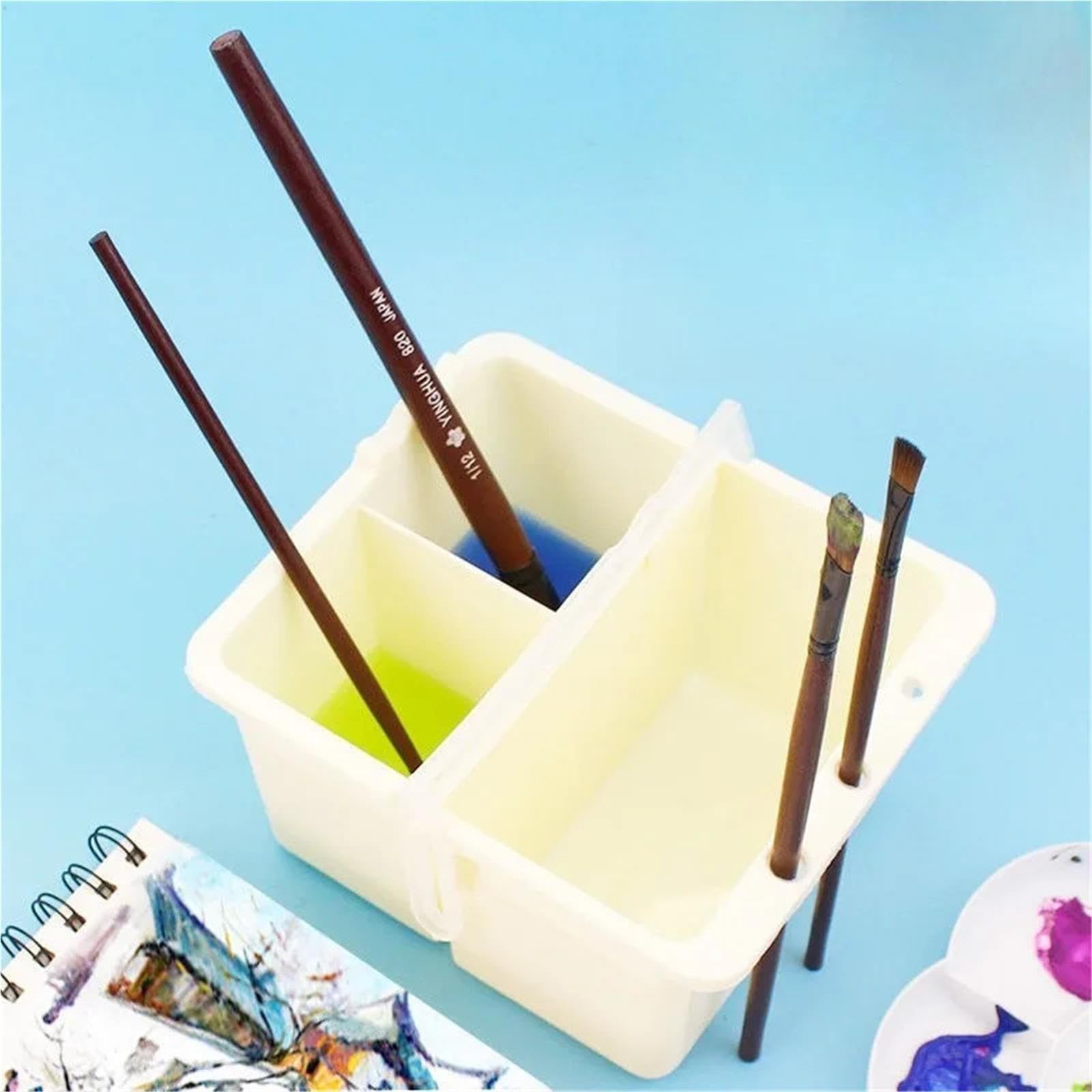 Bicchiere Per Pulire I Pennelli Pennello in plastica multifunzionale, tazza for lavaggio, porta pennelli for risciacquo, for acqua for pittura, for guazzo e acquerello(Yellow)