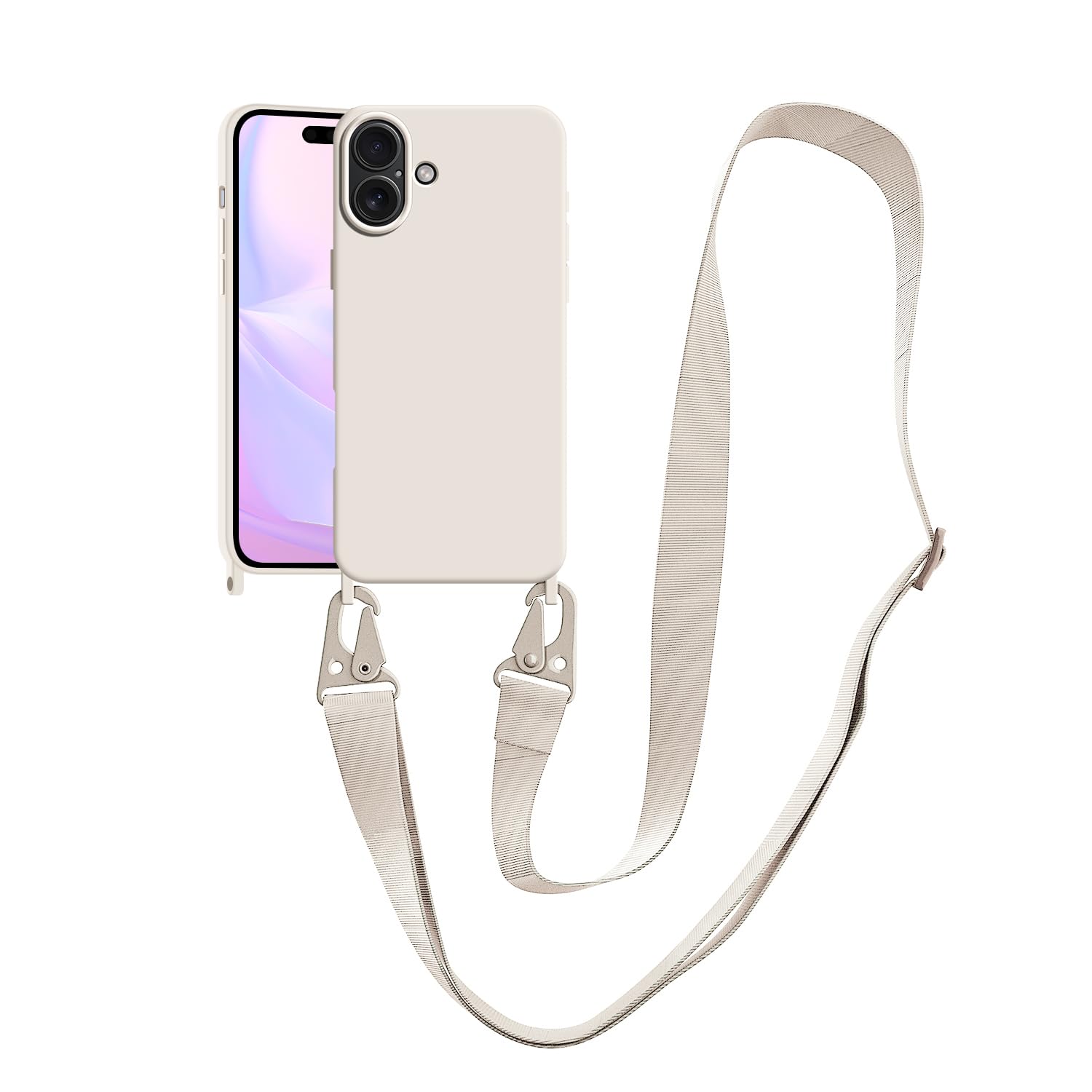 VooDirop Compatible with iPhone 16 Plus Case with Lanyard Crossbody iPhone Case with Strap Adjustable Shockproof Drop Protection Silicone Phone Cover