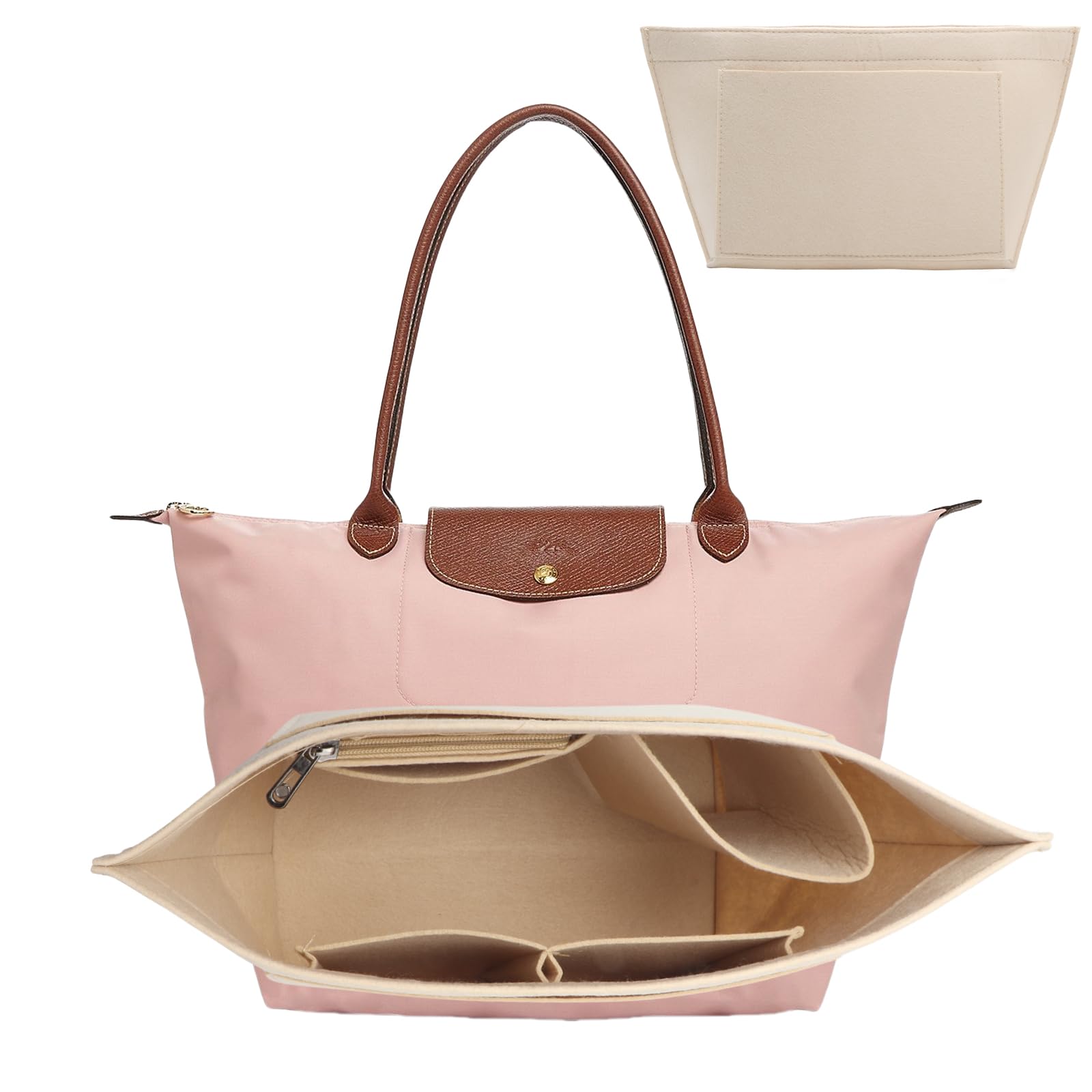 Organiseur de sac à main en feutre pour Longchamp L, pliable, Beige