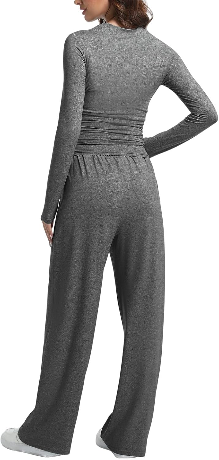 2 Piece Lounge Sets for Women Fall Outfits Long Sleeve Wide Leg Tracksuits Womens Casual Loungewear Two Pcs Matching Set - Image 2