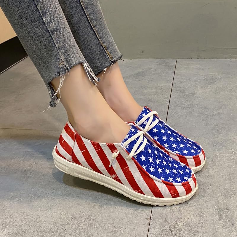 Women's Lace Up Loafers canvas shoes for women 4th of July Flag Print Fashion Sneaker Flat Casual Canvas Shoes2