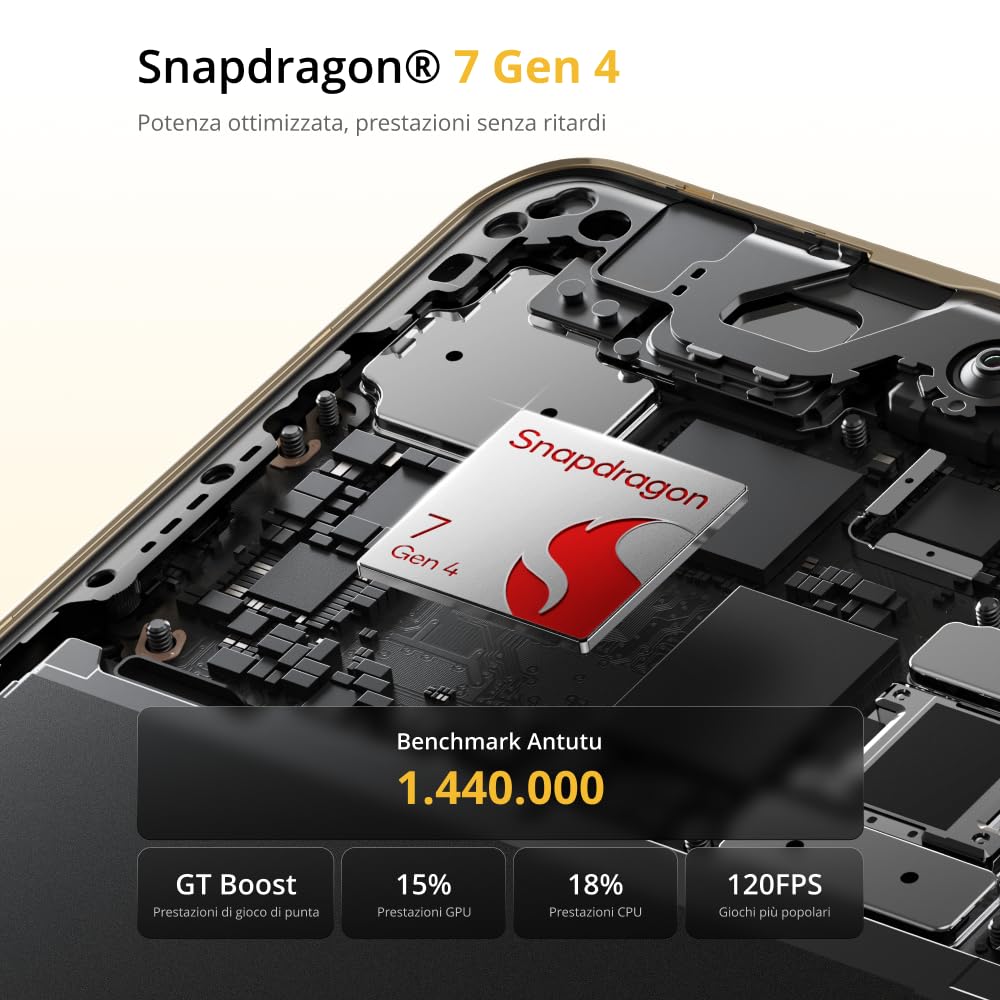 realme 16 Pro+ 5G Smartphone, Fotocamera Sony IMX890 OIS, 12GB RAM + 512GB ROM, Zoom Periscopico 120X, Snapdragon 7 Gen 4, Ricarica 67W, Dual SIM Android, Oro premium