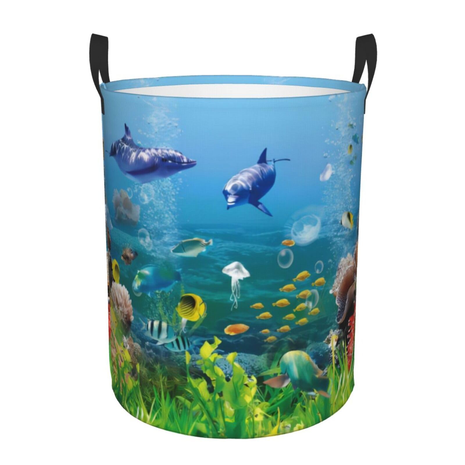 M Circular Hamper Sea World Print for Dirty Clothes