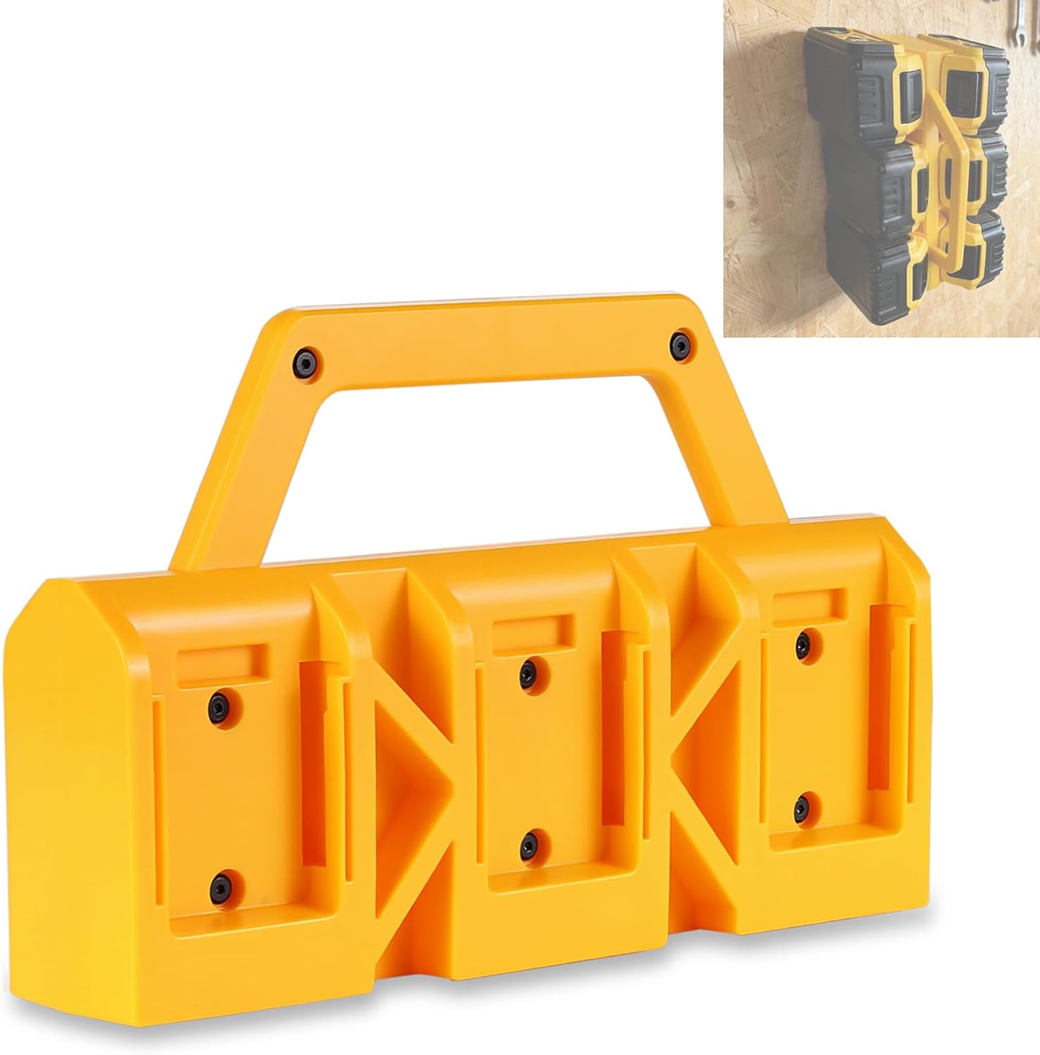 2-IN-1 Battery Carrying Holder & Wall Mount Holder for De.Walt, 6-Slot Battery Storage Organizer Rack for De.walt 20V/60V Batteries, Portable Caddy Case with Handle for Jobsite, Garage, Workshop